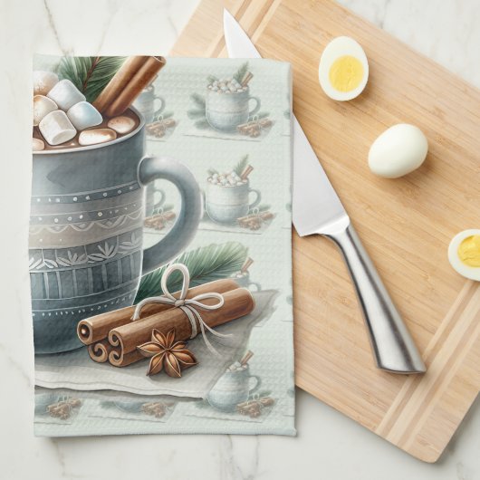 Cozy Winter Cocoa Marshmallow Scene Theedoek (Quarter Fold)