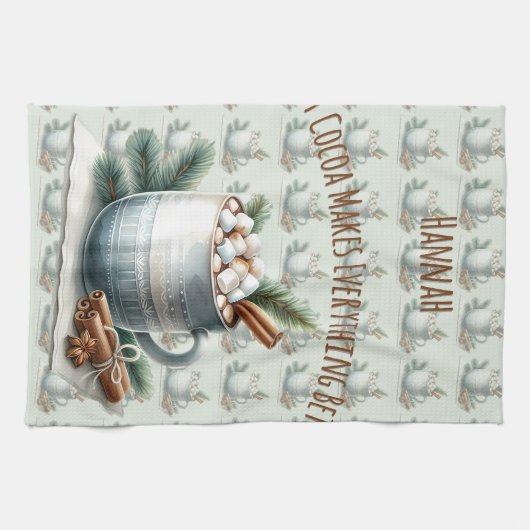 Cozy Winter Cocoa Marshmallow Scene Theedoek (Horizontaal)