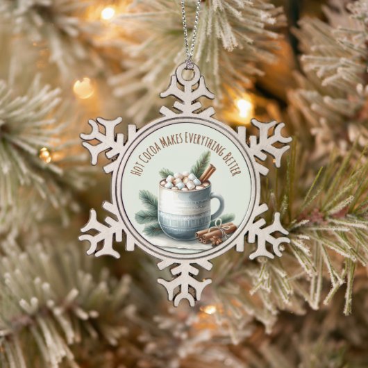 Cozy Winter Cocoa Marshmallow Scene Tin Sneeuwvlok Ornament (Boom)
