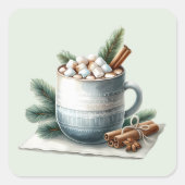 Cozy Winter Cocoa Marshmallow Scene Vierkante Sticker (Voorkant)