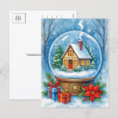 Cozy Winter Cottage Christmas Snow Globe Postcard Feestdagenkaart (Voorkant / Achterkant)