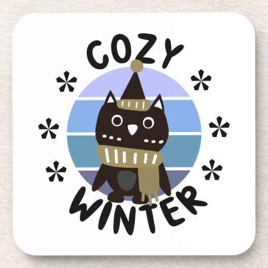 Cozy Winter, Cute Owl Bier Onderzetter (Voorkant)