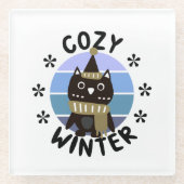 Cozy Winter, Cute Owl Glazen Onderzetter (Voorkant)