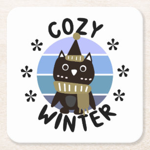 Cozy Winter, Cute Owl Kartonnen Onderzetters