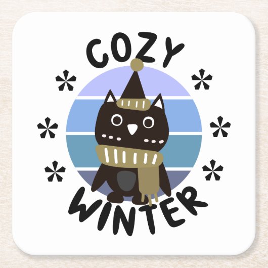 Cozy Winter, Cute Owl Kartonnen Onderzetters (Voorkant)