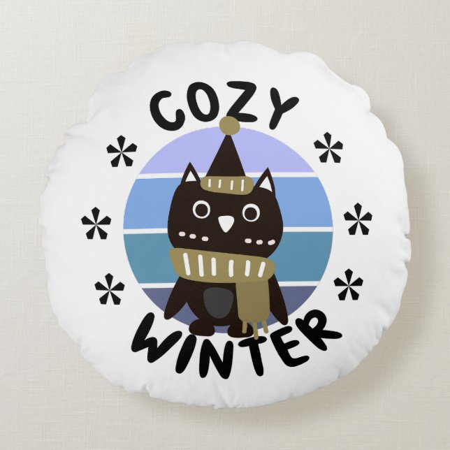Cozy Winter, Cute Owl Rond Kussen (Voorkant)