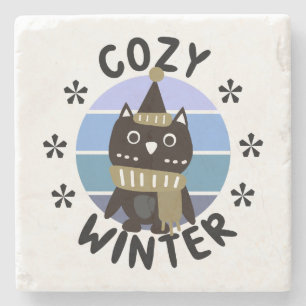Cozy Winter, Cute Owl Stenen Onderzetter