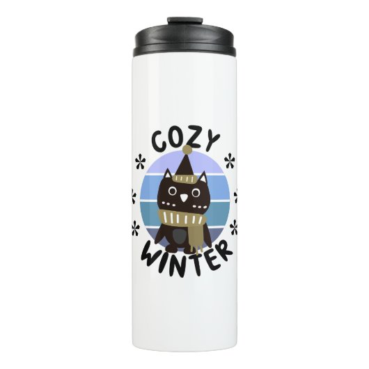 Cozy Winter, Cute Owl Thermosbeker (Voorkant)