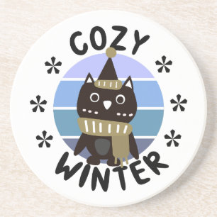 Cozy Winter, Cute Owl Zandsteen Onderzetter