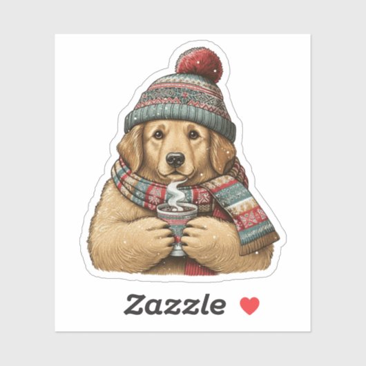 Cozy Winter Dog Cocoa Sticker (Vel)
