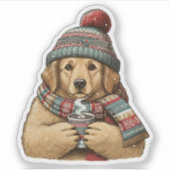 Cozy Winter Dog Cocoa Sticker (Voorkant)