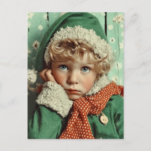Cozy Winter Elf Child Portrait Feestdagenkaart (Voorkant)