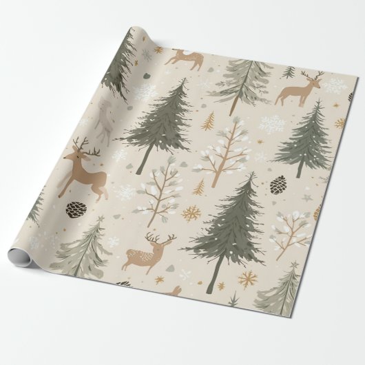 Cozy Winter Forest Pattern Cadeaupapier (Uitgerold)