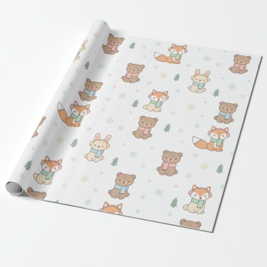 Cozy Winter Friends Gift Wrap Cadeaupapier (Uitgerold)