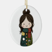 Cozy Winter Girl - Pom‑Pom Pocket Coat Keramisch Ornament (Rechts)