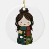 Cozy Winter Girl - Pom‑Pom Pocket Coat Keramisch Ornament (Achterkant)