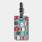 Cozy Winter Kerstmis Mittens Blue Bagagelabel (Voorkant verticaal)