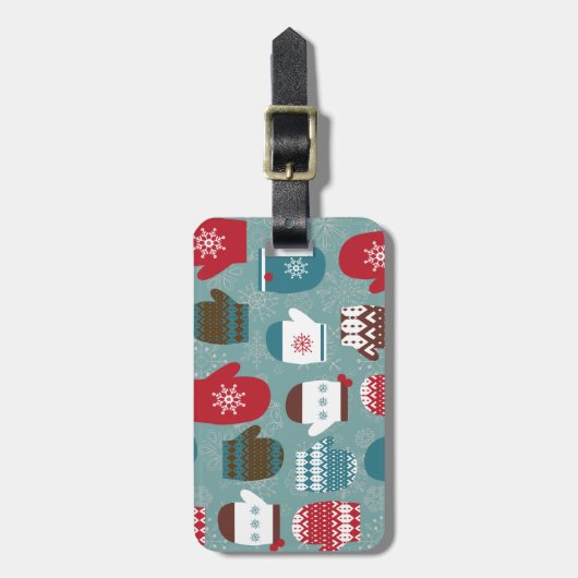 Cozy Winter Kerstmis Mittens Blue Bagagelabel (Voorkant verticaal)