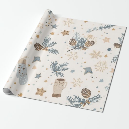 Cozy Winter Magic | Elegant Minimalist Winter Desi Cadeaupapier (Uitgerold)