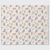 Cozy Winter Mittens & Mug Watercolor Pattern  Cadeaupapier (Vlak)