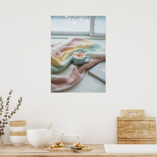 Cozy Winter Morning – Pastel Blanket and Hot Cocoa Poster (Keuken)