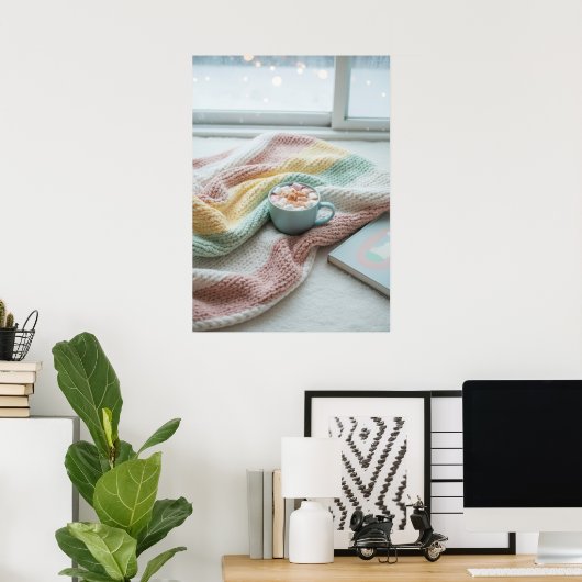Cozy Winter Morning – Pastel Blanket and Hot Cocoa Poster (Thuiskantoor)