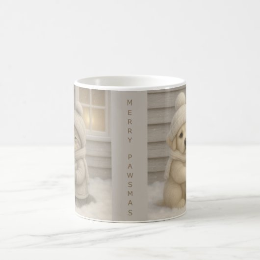 Cozy Winter Mug with Puppy and Kitten Illustration Magische Mok (Center)