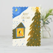 Cozy Winter Night Christmas Feestdagenkaart (Staand voorkant)