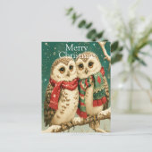 Cozy Winter Owls with Scarves Feestdagenkaart (Staand voorkant)