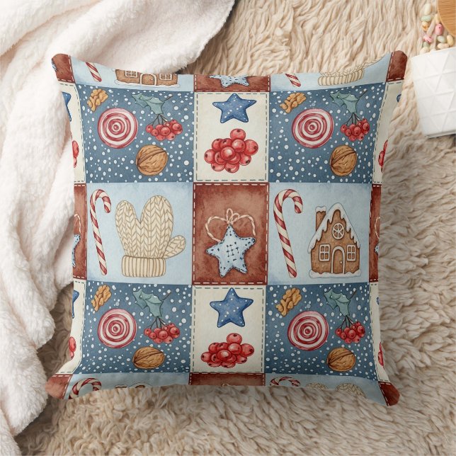 Cozy Winter Patchwork Christmas Kussen (Deken)