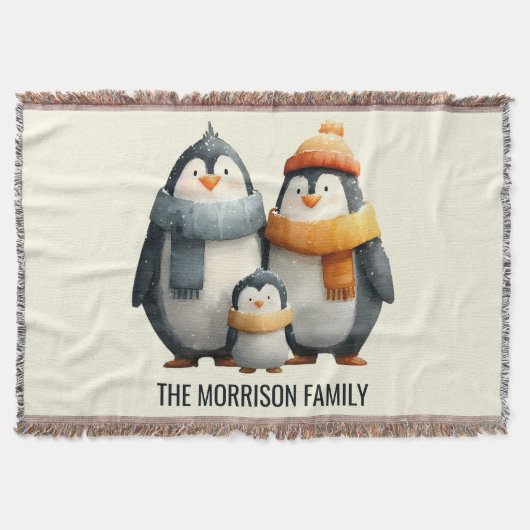 Cozy Winter Penguin Family Deken (Voorkant)