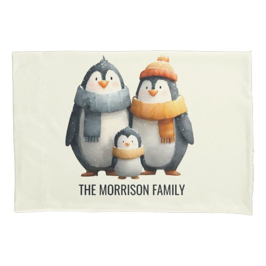 Cozy Winter Penguin Family Kussensloop (Voorkant)