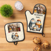 Cozy Winter Penguin Family Ovenwant & Pannenlap Set (Top down)