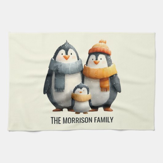 Cozy Winter Penguin Family Theedoek (Horizontaal)