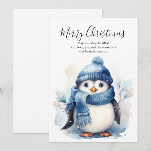 Cozy Winter Penguin Feestdagenkaart (Voorkant / Achterkant)