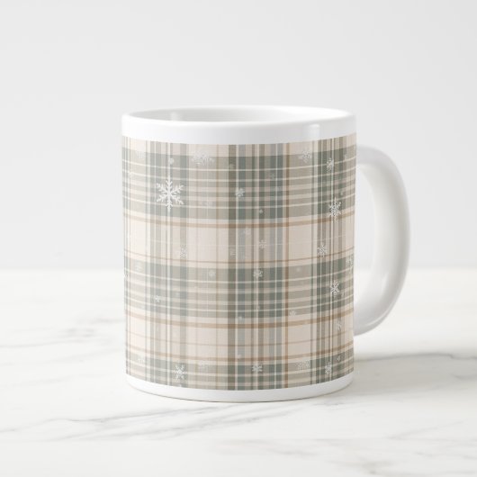 Cozy Winter Plaid & Snowflake Holiday Design Grote Koffiekop (Voorkant rechts)