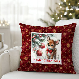 Cozy winter scene baby deer kids room decor  kussen