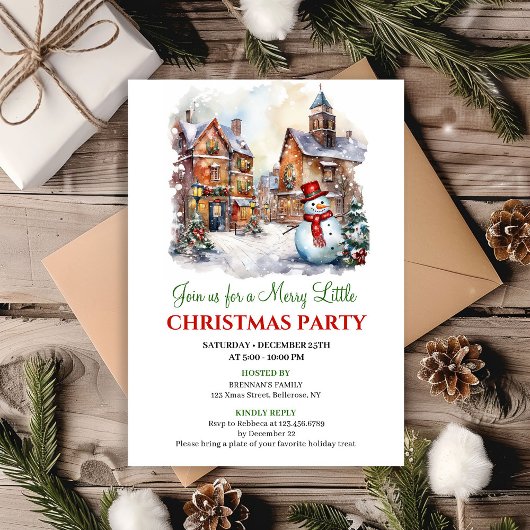 Cozy winter scene holiday celebration invite kaart