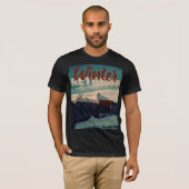 Cozy Winter Snow Rooftop Stylized Landscape T-shirt (Voorkant volledig)