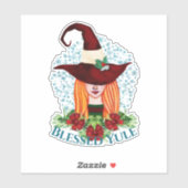 Cozy Winter Solstice Witch Pet Blessed Yule Sticker (Vel)