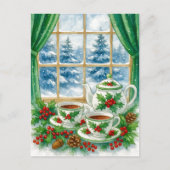 Cozy Winter Tea by the Window Postcard Feestdagenkaart (Voorkant)