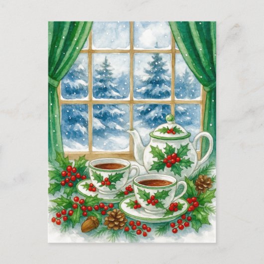 Cozy Winter Tea by the Window Postcard Feestdagenkaart (Voorkant)