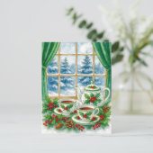 Cozy Winter Tea by the Window Postcard Feestdagenkaart (Staand voorkant)