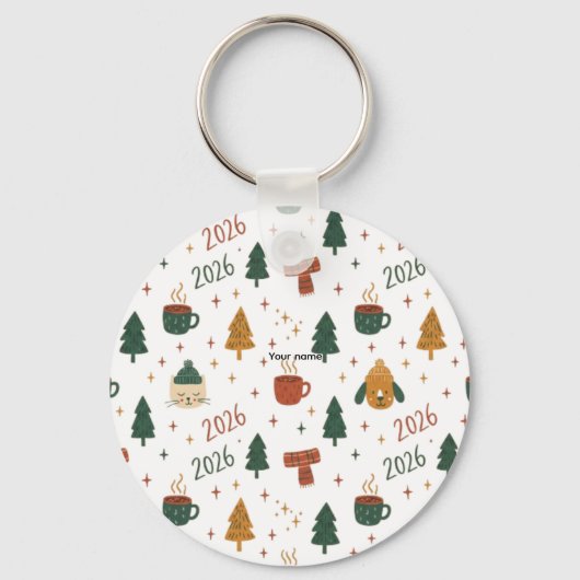 Cozy Winter Vibes 2026 - Cute Puppy and Kitten Chr Sleutelhanger (Voorkant)