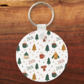 Cozy Winter Vibes 2026 - Cute Puppy and Kitten Chr Sleutelhanger (Achterkant)