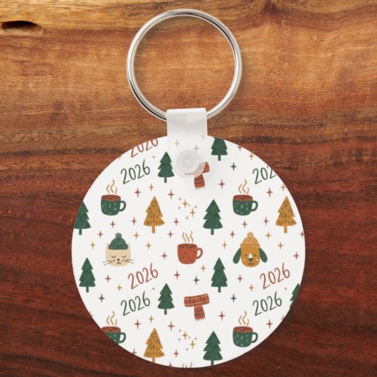 Cozy Winter Vibes 2026 - Cute Puppy and Kitten Chr Sleutelhanger (Achterkant)