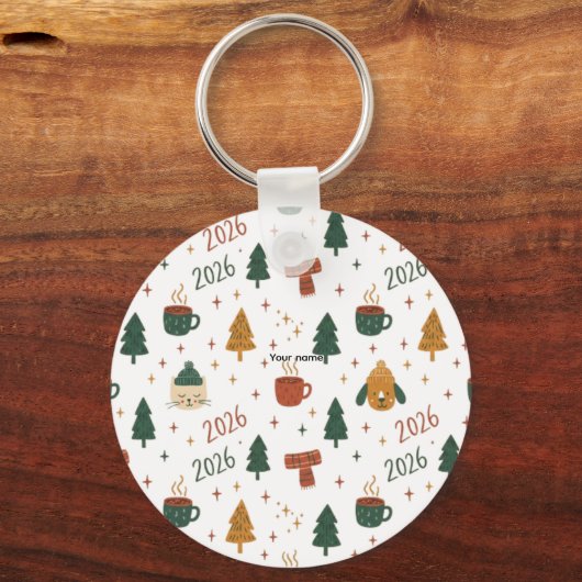 Cozy Winter Vibes 2026 - Cute Puppy and Kitten Chr Sleutelhanger (Voorkant)