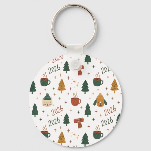 Cozy Winter Vibes 2026 - Cute Puppy and Kitten Chr Sleutelhanger (Achterkant)