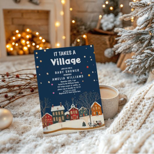 Cozy Winter Village Baby Shower Kaart