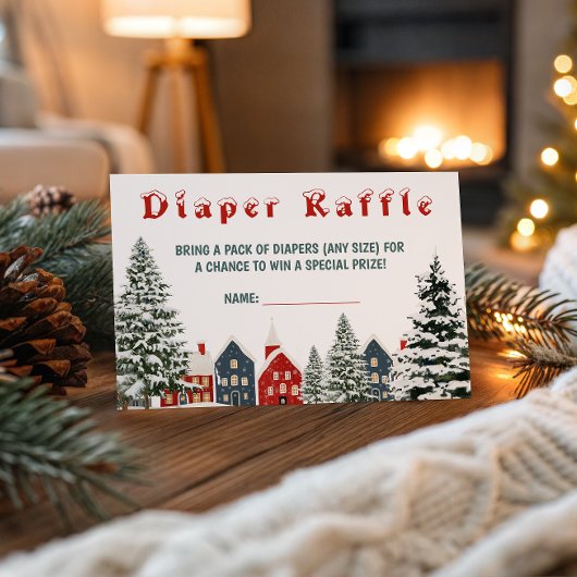 Cozy Winter Village Diaper Raffle Card Festive Informatiekaartje